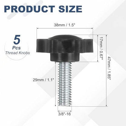 uxcell 5Pcs 3/8"-16 Star Knobs 1.1" Threaded Stud Male Clamping Knob - size: 3/8"-16, 1.1"