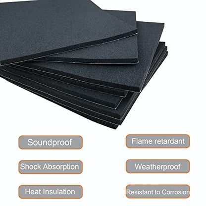 8 Pcs Black Adhesive Foam Pads Closed Cell Foam Sheets 1/8" Thick X 6" X 6" - size: 6in X 6in X 1/8in