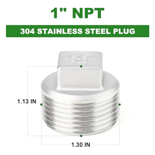 TAISHER 5Pcs 304 SS Square Thread Socket Pipe Plug Fitting 1" NPT Male - size: 1" MNPT(Plug)