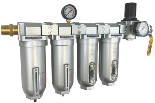 3/4" NPT Industrial (5-Stage) Moisture Removing Particulate Filter and Oil Removing Coalescing Filter and Two Desiccant Air Dryers and Air Pressure Regulator - size: 3/4" NPT, style: 5-STAGE FFDDR