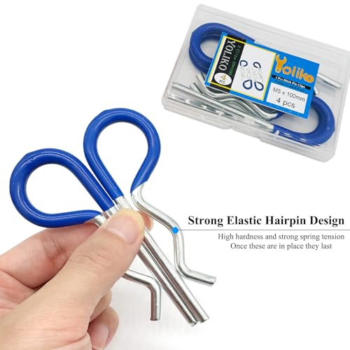 4 Pcs Heavy Duty Hitch Pins Clip R Clips Spring Retaining Wire Hair Pins Cotter Pin Strong Spring Rubber-Coated Grip R Clip for Trailer Tractors Mower Carts Truck Pin Clip M5x100mm - size: Rubber-Coated M5X100mm-4P