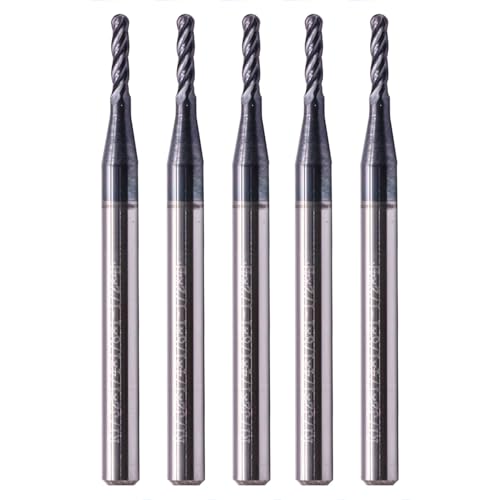 4 Flute Solid Carbide Ball Nose End Mill Set(5Pcs, 1/16"), AlTiN Coated - size: 1/16"