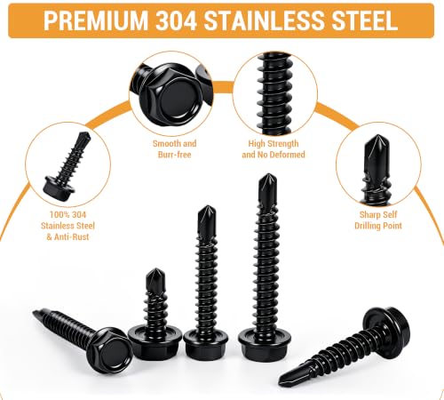 Stainless Steel Wood & Sheet Metal Screw Assortment Self-Tapping Screws (450PCS HEX Black) - size: 450PCS HEX BLACK