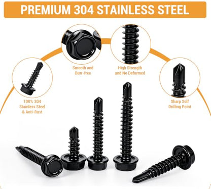 Stainless Steel Wood & Sheet Metal Screw Assortment Self-Tapping Screws (450PCS HEX Black) - size: 450PCS HEX BLACK