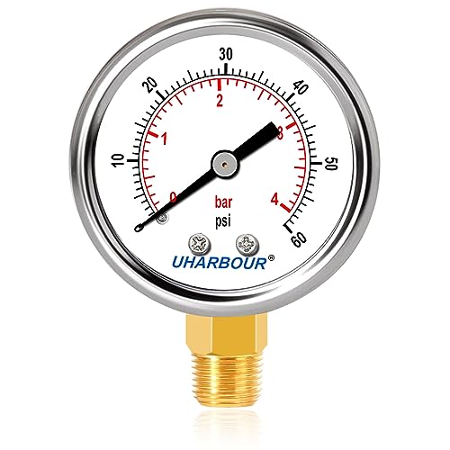 UHARBOUR Lead-Free Water Pressure Gauge 60 Psi, 2" Dial 1/4" NPT - size: 60PSI Lead Free