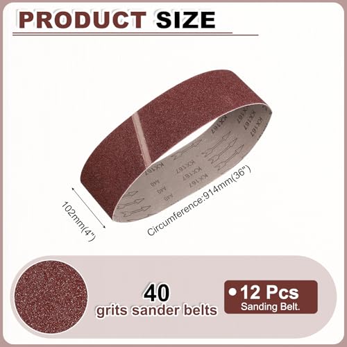 HARFINGTON 4 x 36 Inch Sanding Belts, 12 Pcs 40 Grits Aluminum Oxide Abrasive Belt Sander File Belt for Woodworking, Metal Polishing, Knife Sharpener - size: 4 x 36 Inch(40 Grit)