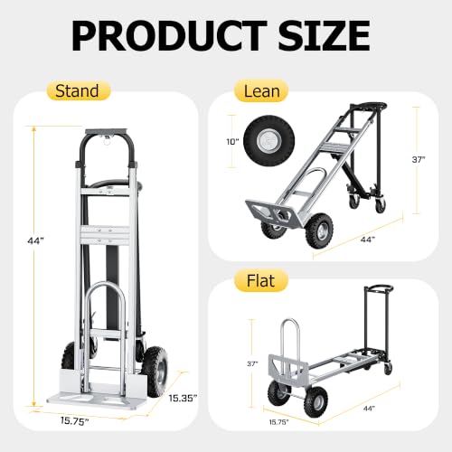 4 in 1 Folding Hand Truck, 1000lbs Capacity Dolly Cart Industrial Convertible Heavy Duty with Retractable Handle and 4 Rubber Wheels, Collapsible Cart for Moving Home, Office, Warehouse Black - color: Silver+black-1000