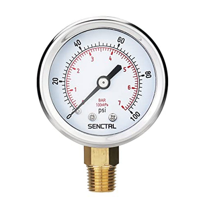 SENCTRL 0-100 Psi Pressure Gauge, 1/4" NPT Lower Mount - size: 0-100Psi, style: Lower Mount