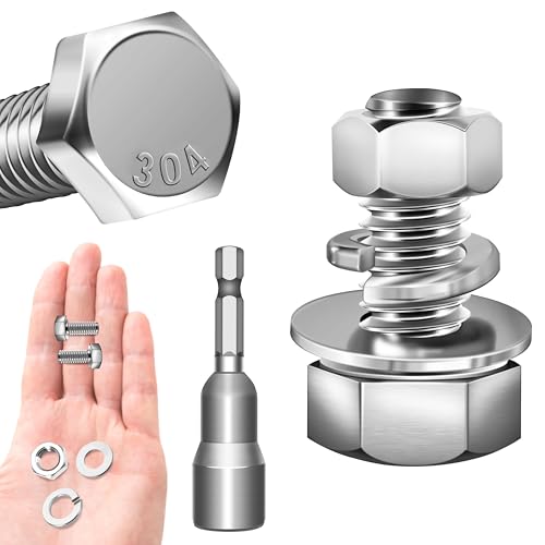 (12 Sets) 5/16 Bolt, 5/16-18 x 3/4" Hex Head Screws Nuts and Kit with 5/16 Stainless Steel Bolts, Nuts Bolts Washers Assortment, Fully Threaded by Marysino - color: (Silver)-5/16, size: 3/4"