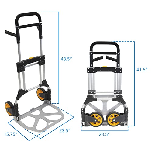 Mount-It! Folding Dolly, Aluminum Trolley, Industrial Grade Heavy Duty 440 Lb Capacity Hand Truck with Durable Rubber Wheels, Ergonomic Telescoping Handle for Indoor Outdoor, Foldable & Moving Dolly - size: 440 Lb Capacity