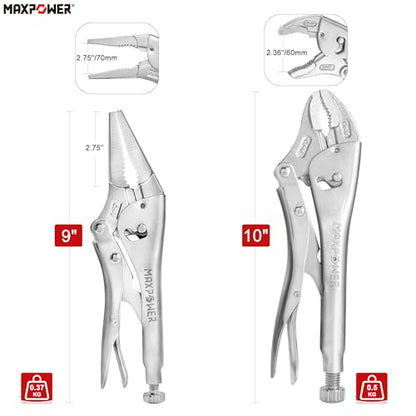 MAXPOWER Locking Pliers Set, 9" Long Nose & 10" Curved Jaw, 2 Pack - style: Long nose & curved jaw