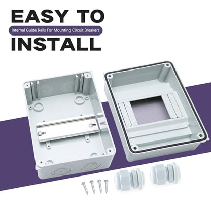 5 Way Distribution Protection Box,ABS/PC Alloy Plastic Transparent Cover Circuit Breaker Box IP66 Waterproof Distribution Box with DIN Rail and Waterproof Connector - size: HT-5
