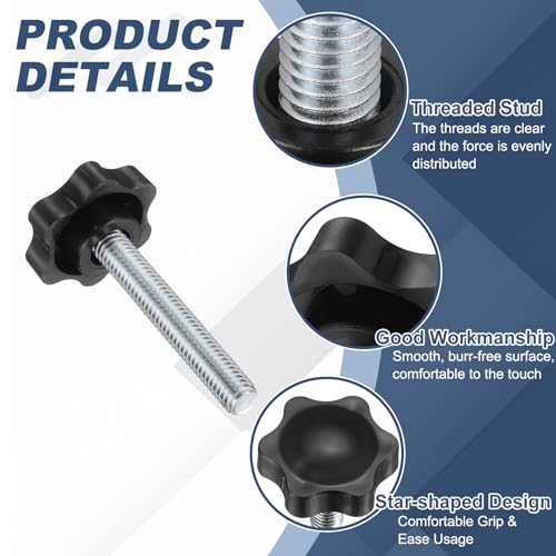 uxcell 2Pcs 3/8"-16 Star Knobs 2.4" Threaded Stud Male Clamping Knob - size: 3/8"-16, 2.4"