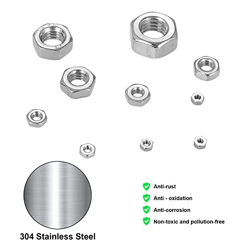 380Pcs Metric Hex Nuts Assortment Kit, for Screw Bolt (M1/M1.2/M1.4/M1.6/M2/M2.5/M3/M4/M5/M6), 18-8 Stainless Steel Hex Hexagonal Nuts, External Hex Nut Set - size: Metric Kit: M1 to M6