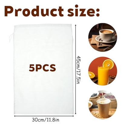 5 Pcs Nylon Brew Bags, Fine Mesh Brewing Bag Reusable Cold Brew Bags, 17.7 x 11.8 Inch Straining Bag for Beer, Wine, Cider - size: 17.7 x 11.8 Inch