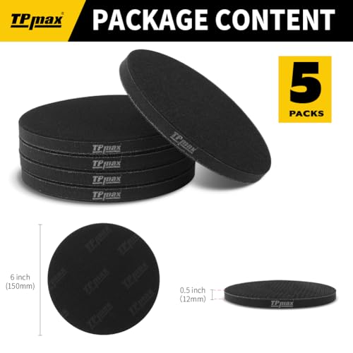TPmax 6 Inch Sanding Interface Pads Hook & Loop Foam Buffer Pads for Orbital Sander 5 Pack - size: No Hole