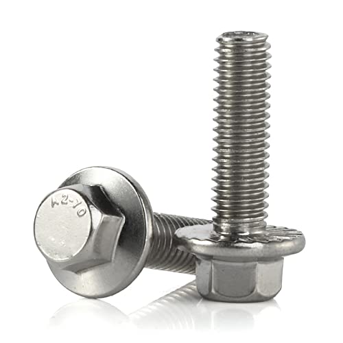 M6-1.0 x 16mm Flanged Hex Head Bolts Flange Hexagon Screws, Stainless Steel 18-8 (304), Plain Finish, 25 PCS - size: M6 x 16mm