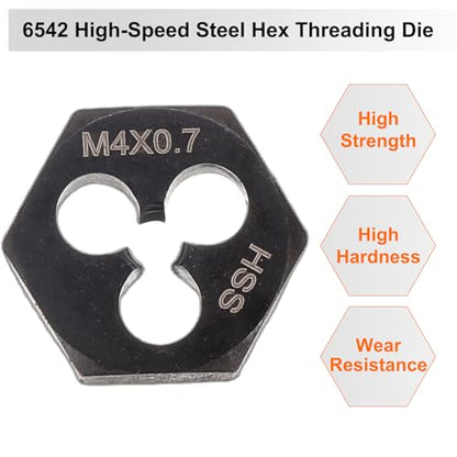 HARFINGTON Hex Threading Die M4 x 0.7 Metric Thread Right Hand High Speed Steel Rethreading Fixed Die Screw Cutting Tapping Repair Tool - size: M4 x 0.7