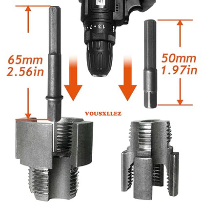Pipe Thread Cutting Tool Integrated Internal and External,Pipe Threading Tool, Pvc Pipe Threader for 1/2'' 3/4'' 1'' Dies, Electric Drill Compatible Threading Tool (2PCS)