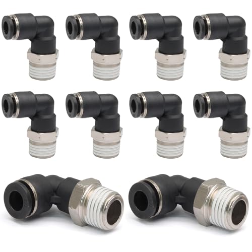 10 Pcs Push to Connect Fittings Male Elbow 3/8 Inch Tube OD x 3/8 Inch NPT Thread Quick Connect Air Line Fittings 90 Degree Pneumatic Tube Fittings - size: 3/8"OD x 3/8"MNPT