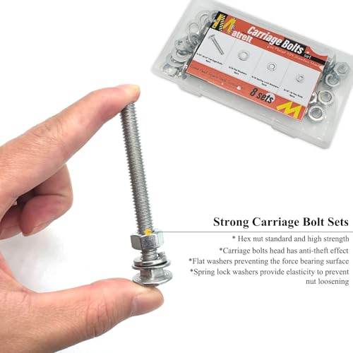 8 Sets 5/16"-18 x3 Carriage Bolts Round Head Square Neck Screws with Hex Nuts Flat Washers Spring Lock Washers 304 Stainless Steel Full Thread Coverage Square Neck Bolts Assortment Kit - size: 5/16"-18 x3"-8 Sets