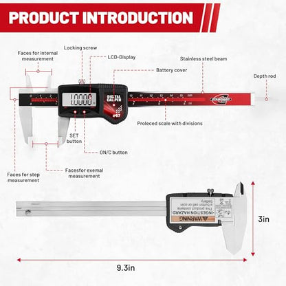 IP67 Digital Caliper 0-6" Range Electronic Measuring Tool