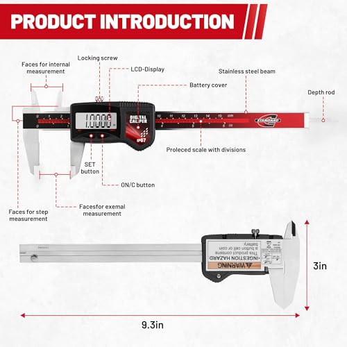 IP67 Digital Caliper 0-6" Range Electronic Measuring Tool