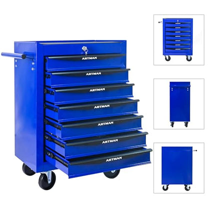 7-Drawer Rolling Tool Chest, Lockable for Garage, Blue - color: Blue, size: 7-Drawers