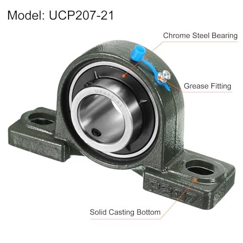 uxcell 2pcs UCP207-21 Pillow Block Bearings 1-5/16 inch Bore Self Alignment, Solid Cast Iron Base Mounted Chrome Steel Bearings - size: UCP207-21