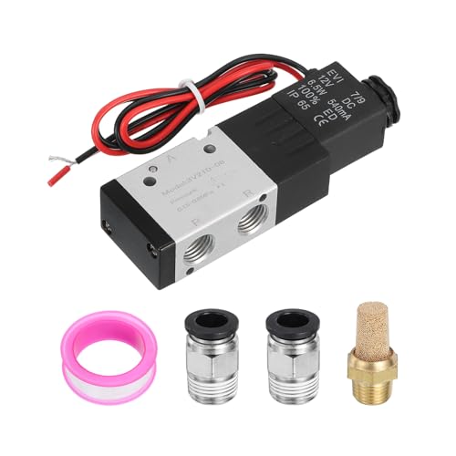 MECCANIXITY 1/4 Inch Pneumatic Valve 12V, 3 Way 2 Position Electric Air Solenoid Valve Manual Control Outlet Wire - size: 1/4 Inch