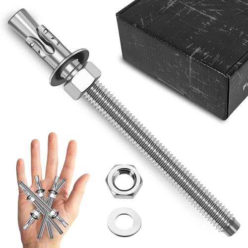 Mywish (50-Pack) 3/8" x 5" 304 Stainless Steel Wedge Anchors for Concrete and Cement, Plain Finish Heavy-Duty 3/8" Stainless Steel Masonry Anchors Bolts for Outdoor - size: 3/8 x 5"