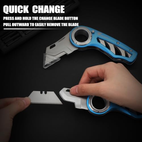 Tondiamo 2 Pcs Folding Pocket Utility Knife Box Cutter, Blue - color: Blue