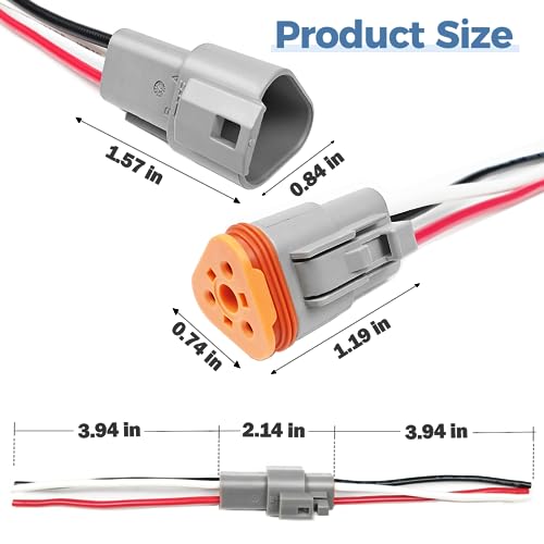 6 Kit Deutsch DT 3 pin Grey Male Female Wiring Harness, 16 AWG - color: Grey 3Pin, size: 6Set