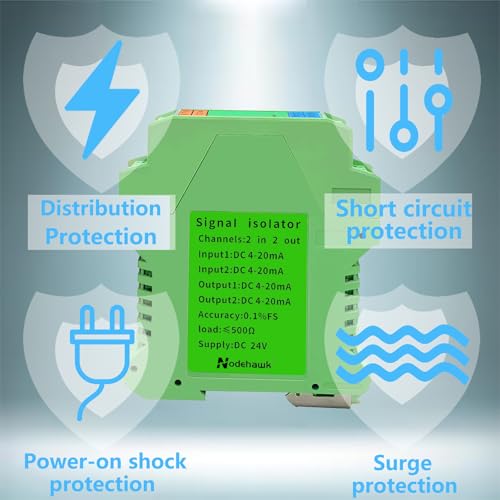 Signal Isolator DC 24V,PLC Detect Signal Conditioner,Module Analog Output(2 in 2 Out 4-20mA Turn 4-20mA) - color: 2 input and 2 output