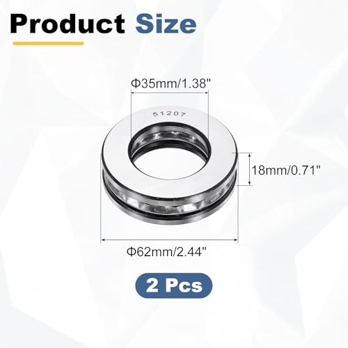 uxcell 2Pcs Thrust Ball Bearings, 35mm Bore 62mm OD 18mm Thick 51207 ABEC5 - size: 51207 35mm x 62mm x 18mm