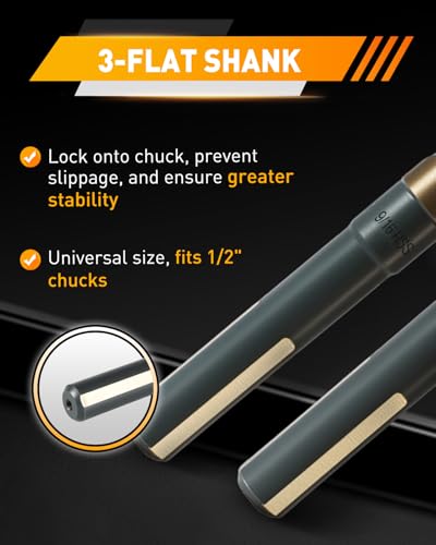 COMOWARE 9/16" Reduced Shank Drill Bit, M2, Black & Gold Drill Bit with 3-Flat 1/2" Shank, 135° Split Point, Metal Drills Bits for Steel/Aluminum/Iron/Plastic/Wood, for Electricians & DIY - color: 9/16
