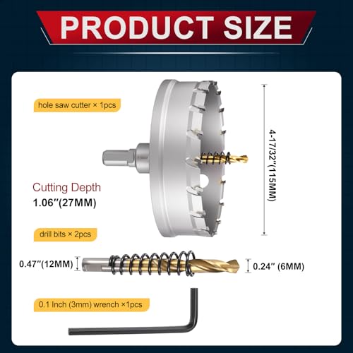 Tungsten Carbide Tipped Hole Saw 4-17/32 Inch 115mm Hole Cutter - size: 4-17/32 Inch (115mm)