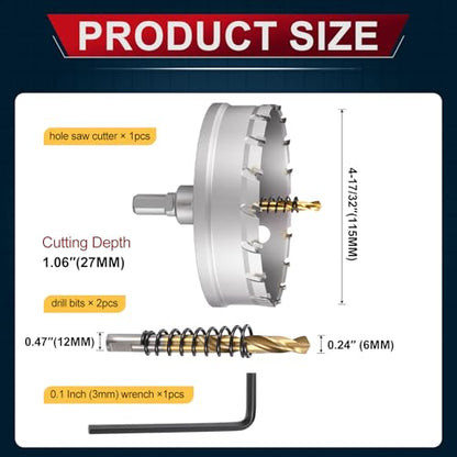 Tungsten Carbide Tipped Hole Saw 4-17/32 Inch 115mm Hole Cutter - size: 4-17/32 Inch (115mm)