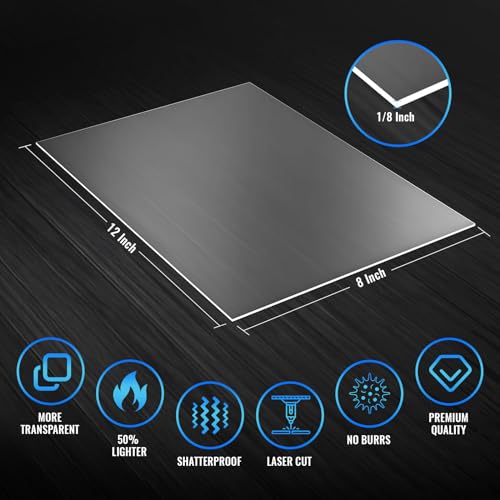 2 Pack 8x12 1/8" Clear Plexiglass Sheets for Glass Replacement - size: 8 x 12"