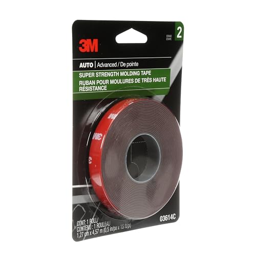 3M Super-Strength Molding Tape, 1/2 in x 15 ft, High Double-Sided Adhesive, Permanently Attaches Side Moldings, Trim and Emblems to Interior and Exterior of Vehicles (03614) - size: 1/2 in. x 15 ft.