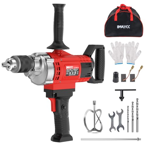 IMAYCC Drill Mixer,3200W 20A Concrete Mixer for Drill, 110V Corded Variable Speeds Cement Mixer, Mixing Drill for Mud,Motar,Paint, Grout, Plaster, Thinset - color: Black Red