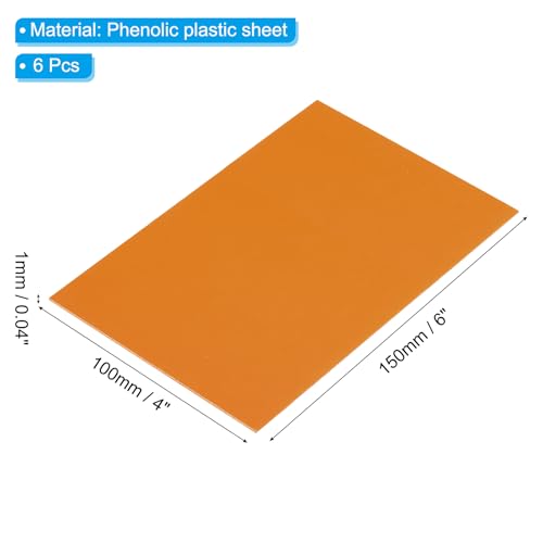 PATIKIL Orange Phenolic Sheet 150 x100x1mm Laminated Resin Plate 6pcs - size: 150x100x1mm