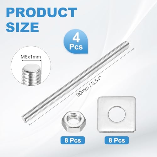 MECCANIXITY 4Set M6x90mm Fully Threaded Rod Threaded Rods Bar Studs - size: M6x90mm