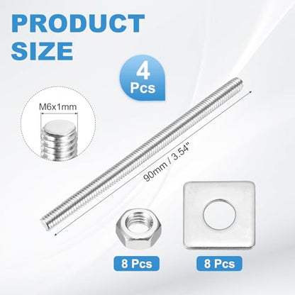 MECCANIXITY 4Set M6x90mm Fully Threaded Rod Threaded Rods Bar Studs - size: M6x90mm