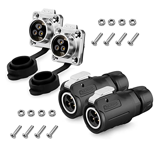 2 Pcs 3 Pin Connector, Waterproof Connectors, Waterproof Power Connector, Aviation Wire Connector for Industrial, Power, Automotive, and Other Indoor/Outdoor Electrical Cable Connection - style: 3 PIN,2 PCS