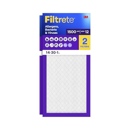 Filtrete 14x30x1 Air Filter, MERV 12, MPR 1500, 2 HVAC Filters - size: 14x30x1