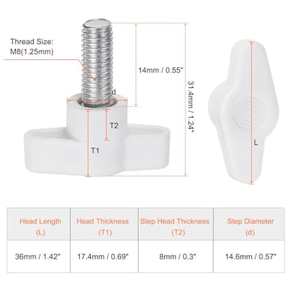 HARFINGTON 10pcs Wing Knobs M8 x 14mm Male Thread Plastic Tee Stud Knobs T Threaded Handles Hand Clamping Tightening Thumb Screws Thumbscrew, White - color: White, size: M8 x 14mm