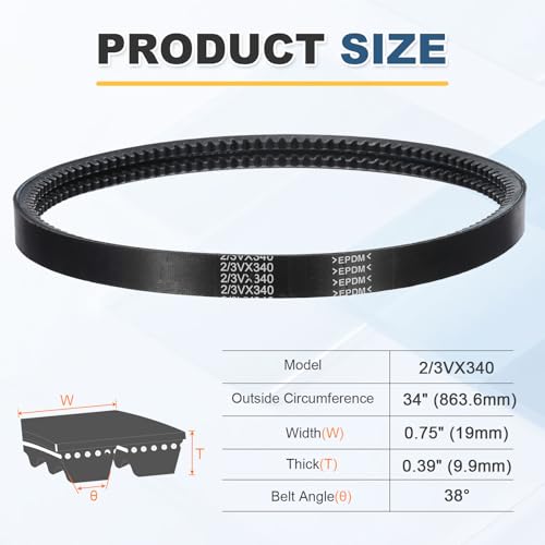 uxcell 2/3VX340 EPDM V-Belt, 2 Banded, 34" Outer Circ x 0.75" W x 0.39" Thk - size: 2/3VX340
