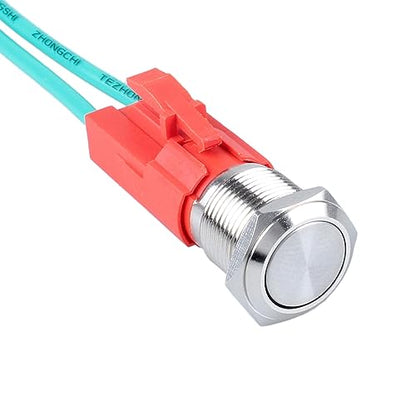 16mm Heavy Duty Momentary Metal Push Button Switch Waterproof Anti-Vandal Large Current 20Amp 12V 24V 110V (ON)-Off 1NO 2 Pins with Pre-Wired Socket for 5/8" Mounting Hole Without LED - color: Silver, size: 16mm Momentary