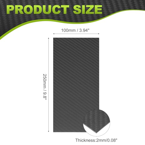 MECCANIXITY 3K Carbon Fiber Plate Panel Sheets, 100 x 250 x 2mm Carbon Fiber Board Plate Matte Twill Weave Panel Sheets Flexible for RC Aircraft, Model Car, Auto Parts - size: 100 x 250 x 2mm/3.94 x 9.8 x 0.1 inches